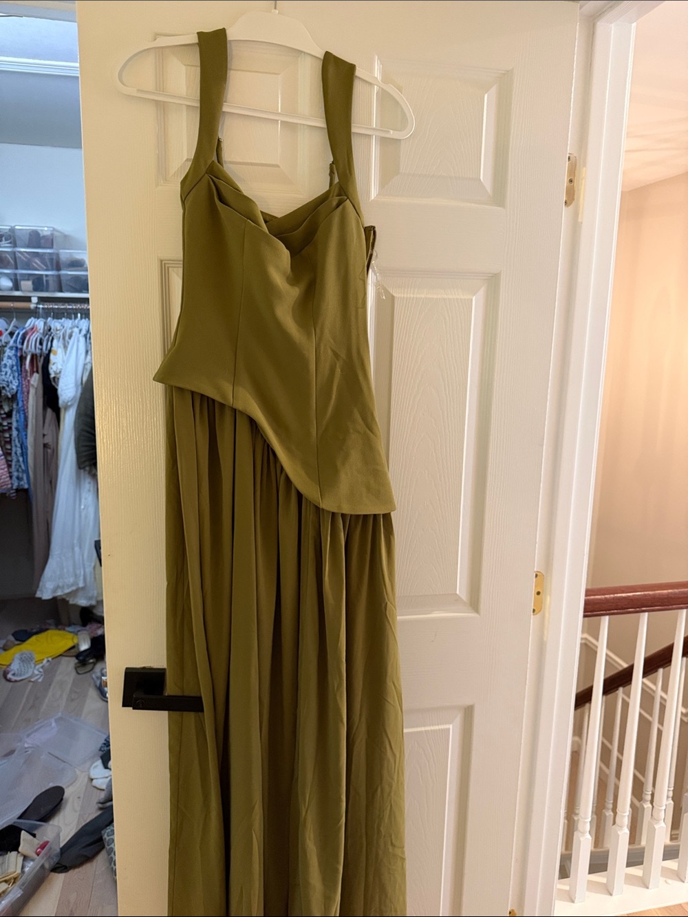 Olive Maxi Dress with Draped Bodice